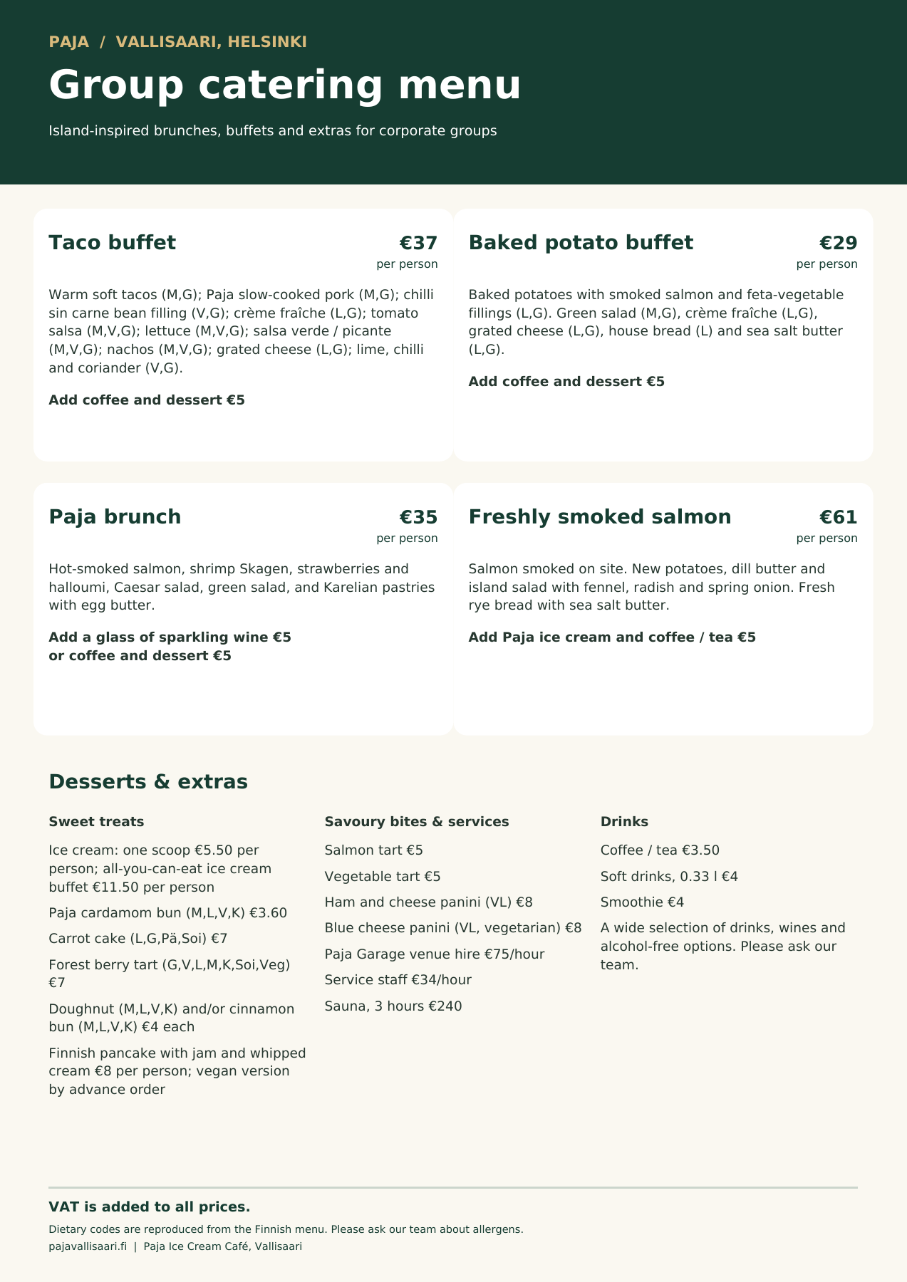 Paja Ice Cream Café’s group menu