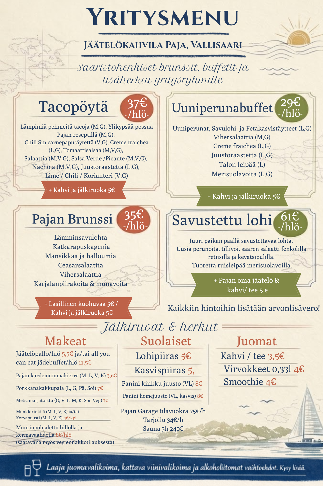 Jäätelökahvila Pajan yritysmenu